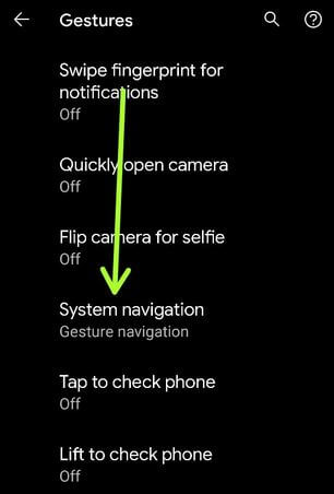 System Navigation Settings in Pixel 5