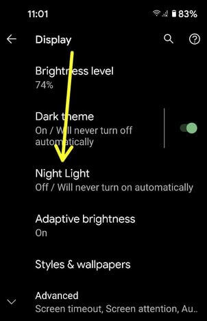 Activate night light mode in all Pixel