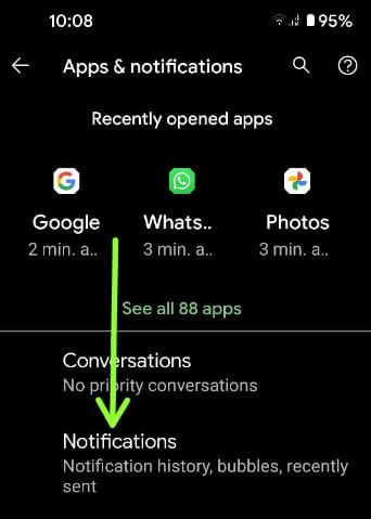Google Pixel 5 bubble notification settings