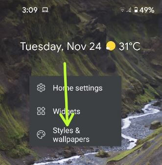 Pixel 5 styles and wallpaper settings to change font