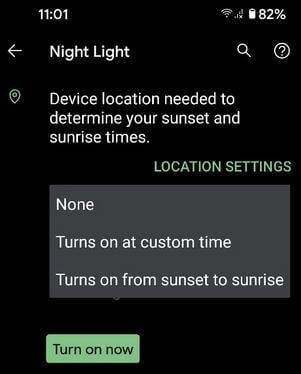Use Night Light on Pixel 5