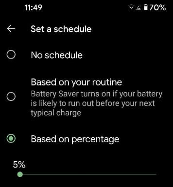 Activate Google Pixel 5 battery saver mode