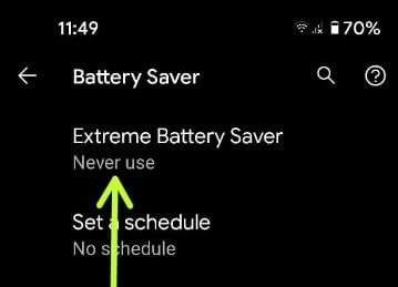 Enable Extreme Battery Saver on Google Pixel 5