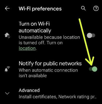 Enable or Disable Public Networks on Google Pixel 5