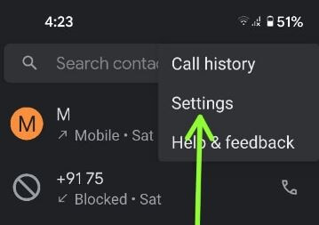 Phone settings to block a private number on Pixel 5