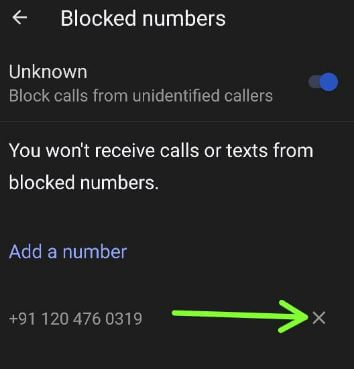 Remove blocked numbers on Google Pixel 5