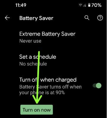 Turn On Battery Saver Mode in Pixel 5 Phone