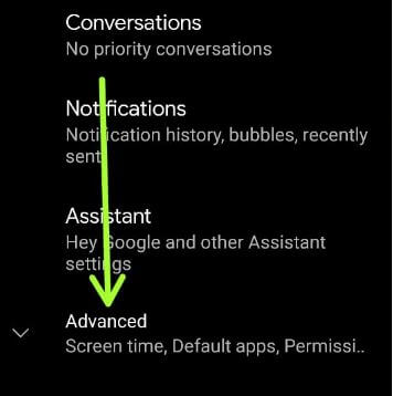 Advanced settings to set default apps in Pixel 5