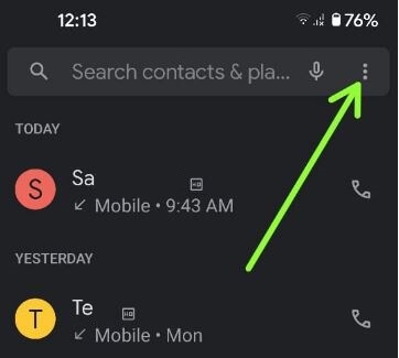 Open phone app settings to hide your number on Pixel 5