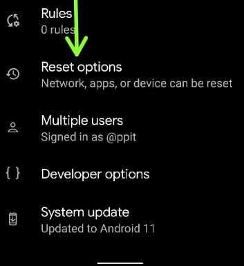Reset options on Android 11