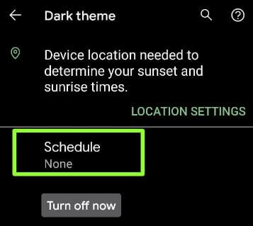 Set schedule to activate dark mode stock Android 11