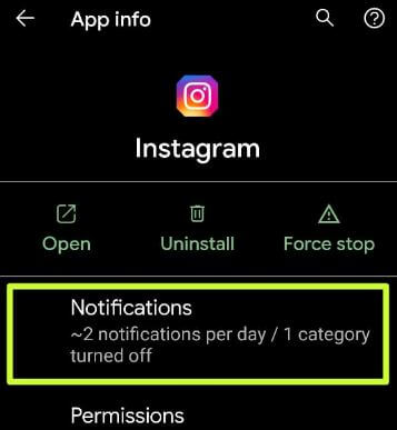 App notification settings on stock Android 11 version