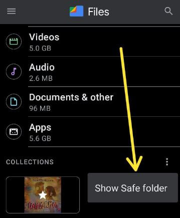 Find safe folder on Pixel 4a 5G