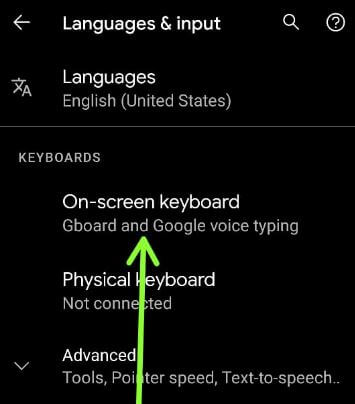 On-screen keyboard setting to enable or disable autocorrect Pixel 4a