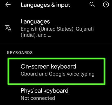 On-screen keyboard settings to disable predictive text on Pixel device