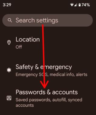 Passwords and accounts settings to use Google Autofill on Pixel 5a 5G