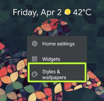 Pixel 5 Styles and wallpapers settings to change the app icon