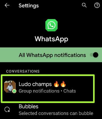 Select the conversation you want to disable app notification bubbles on Android 11