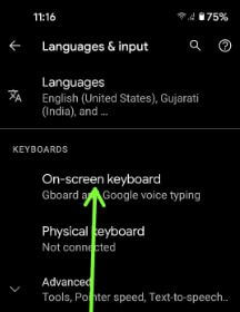 Google Pixel 5 on-screen keyboard settings to add language