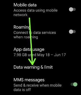 Data warning and limit settings in your Pixel 5