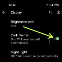 Enable dark theme to improve battery life Pixel 5