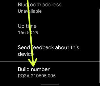 Tap on Build number 7 times to activate developer mode in Pixel 5 to use USB debugging