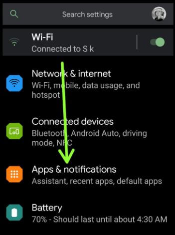App e impostazioni di notifica per cancellare la cache delle app su Android 11
