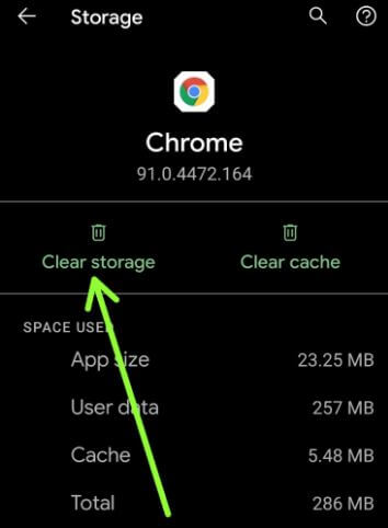Clear App storage on Android 11