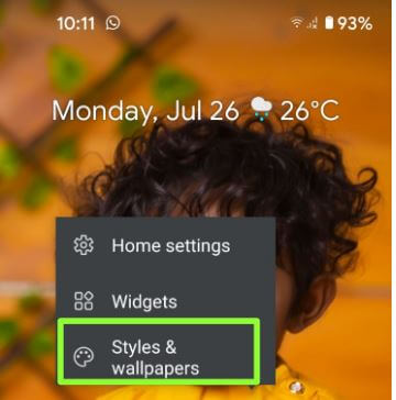 Styles and wallpaper settings to change accent color Android 11