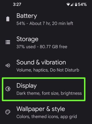 Display settings on your Android 12