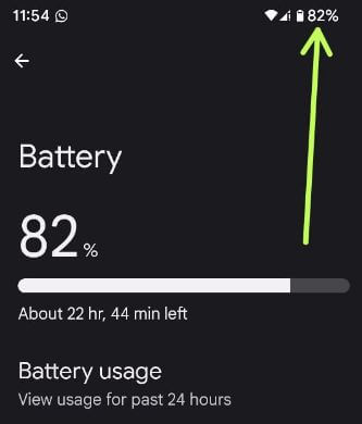Enable battery percentage on Google Pixel 6a 5G