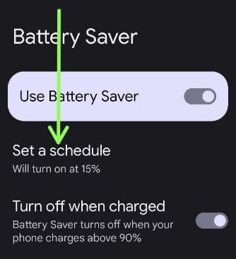 Set a schedule to enable battery saver on Google Pixel 6a 5G