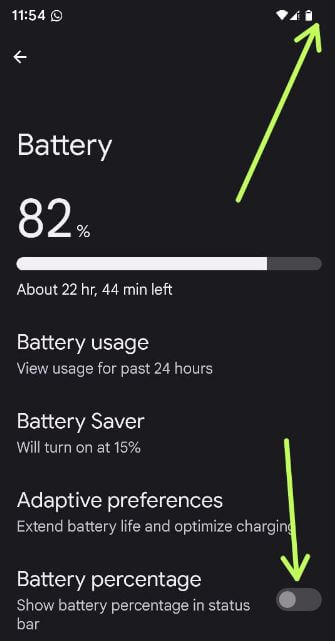 Show Battery Percentage in Status Bar on Pixel 6 Pro and Pixel 6