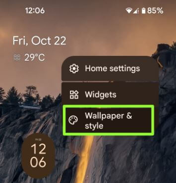Wallpaper and style settings to change wallpaper on Android 12