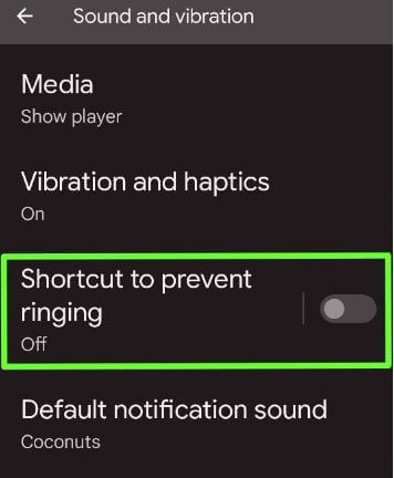 Enable shortcut to prevent ringing on Android 12 OS