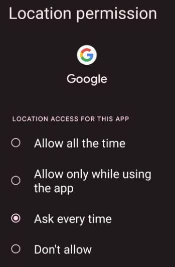 Location permission on Android 12 OS