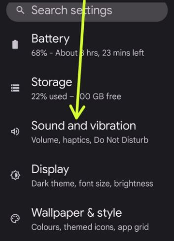 Sound and vibration settings Android 12