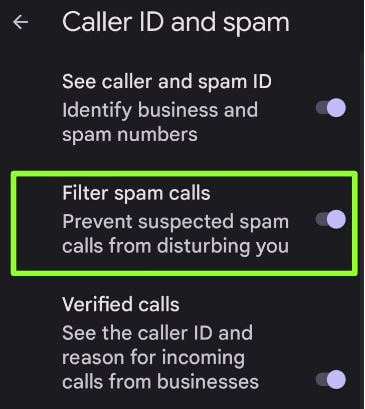 Turn On Filter Suspected Spam Calls on Pixels
