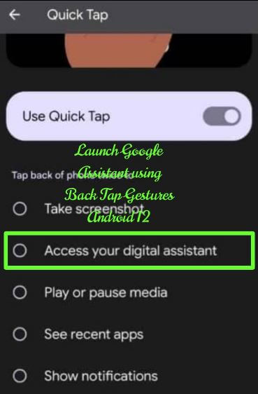 Open Google Assistant using Back Tap Gesture on Android 12