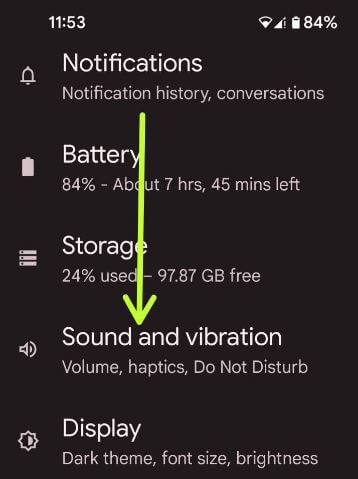Sound and vibration settings on stock Android 12