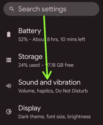 Sound and vibration settings on stock Android OS