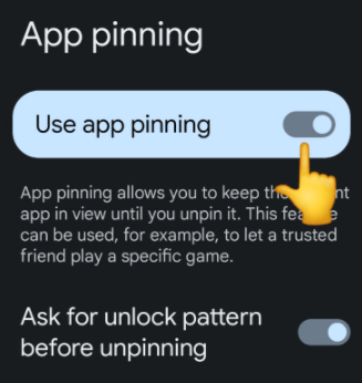 Enable app pinning on Android 12