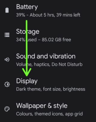 Android 12 display settings to use dark theme