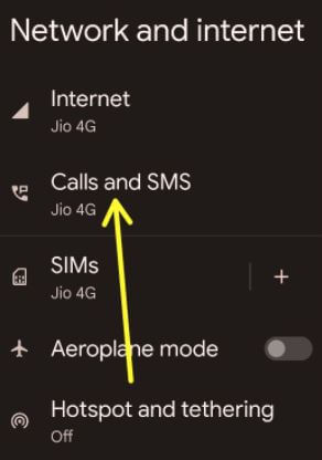 Calls and SMS settings on Android 12 stock OS