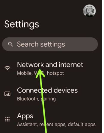 Network and internet settings to use wifi calling Android 12