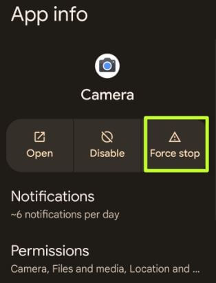 Force Stop Camera App on Pixel 6 Pro and Pixel 6