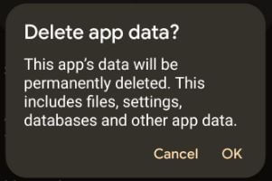 Delete app data on Android 12