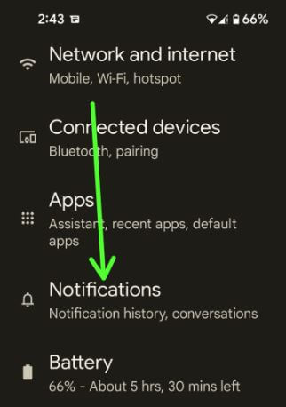 Go to notifications settings on your Android 12 to use game dashboard