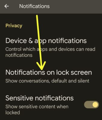 How to Hide Lock Screen Notifications on Android 12 using Notifications Settings