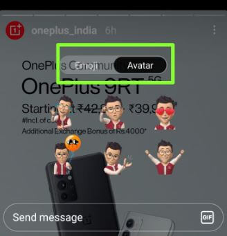 Send Avatar on Instagram Story Android Phone